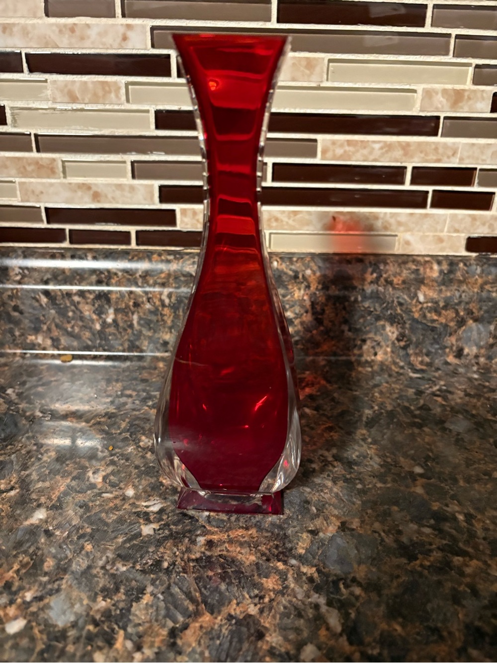 Red Glass Decorative Vase - Brand Unmarked